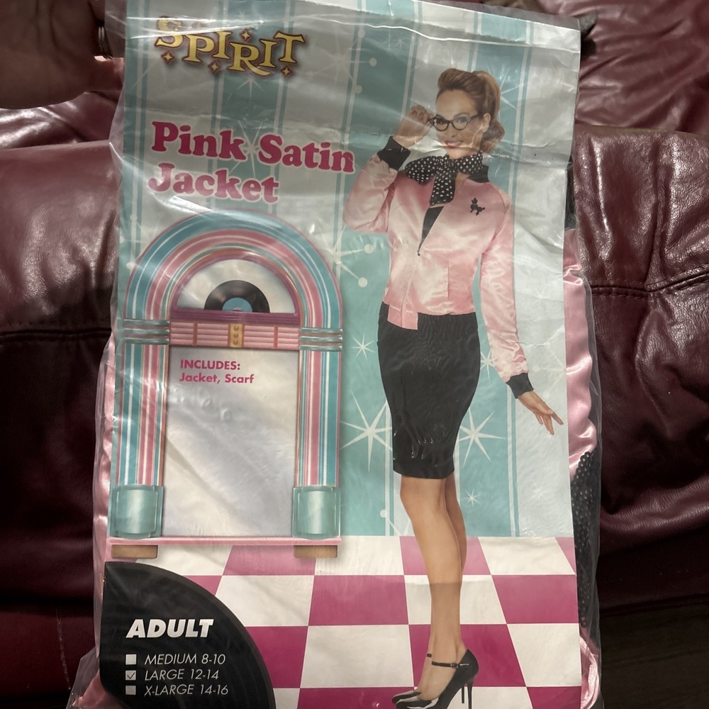 Spirit Pink Satin Ladies Sequin Poodle Jacket 50s Adult XL Halloween
